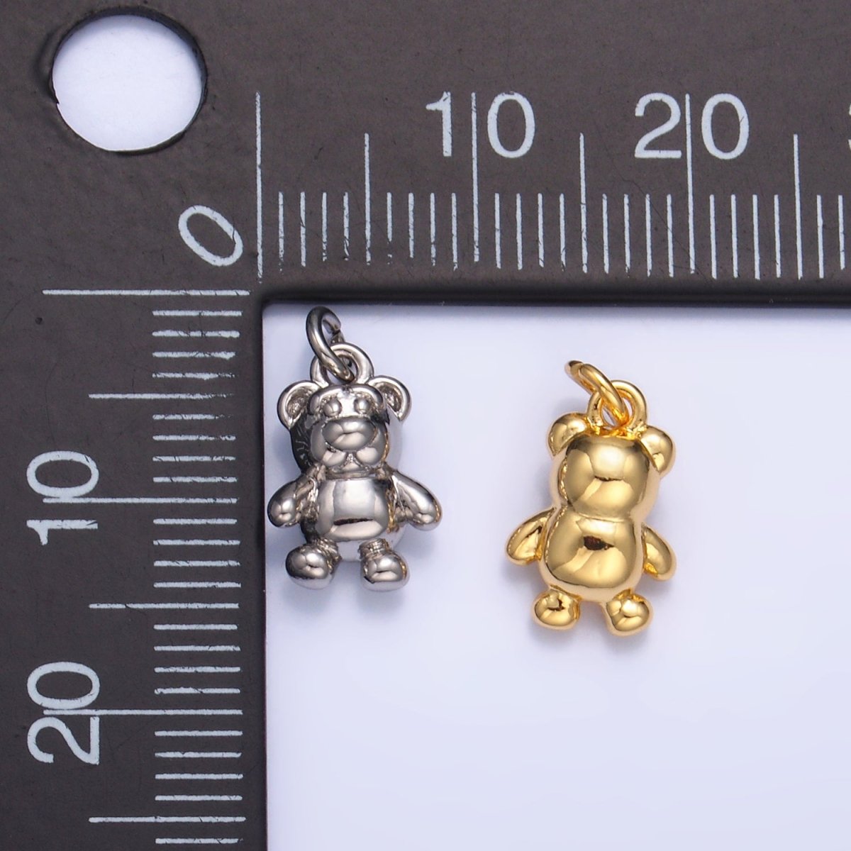 24K Gold plated Teddy Bear Animal Multidimensional 3D Charm in Gold & Silver | W797 