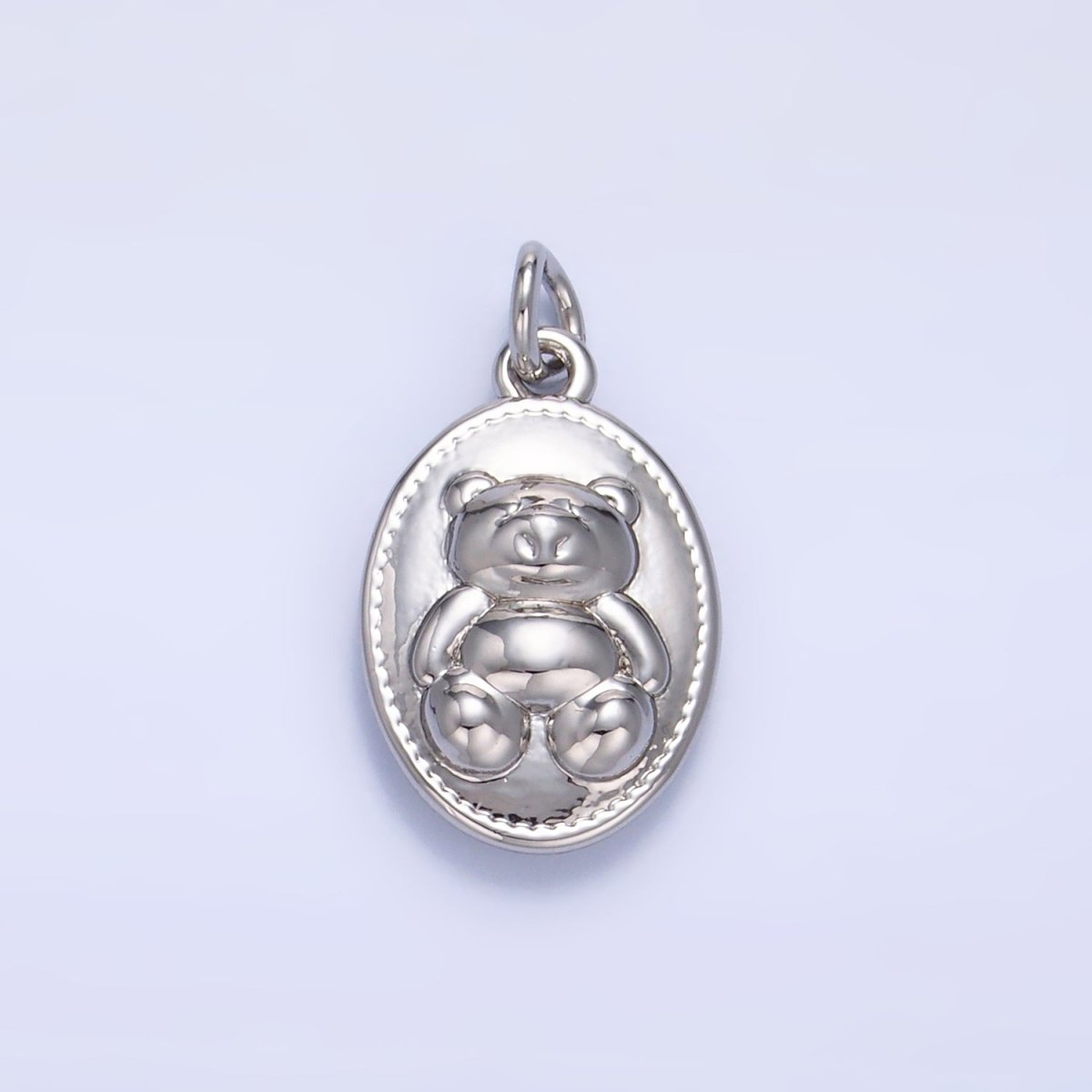 24K Gold plated Teddy Bear Oval Charm in Gold & Silver | W217 - DLUXCA