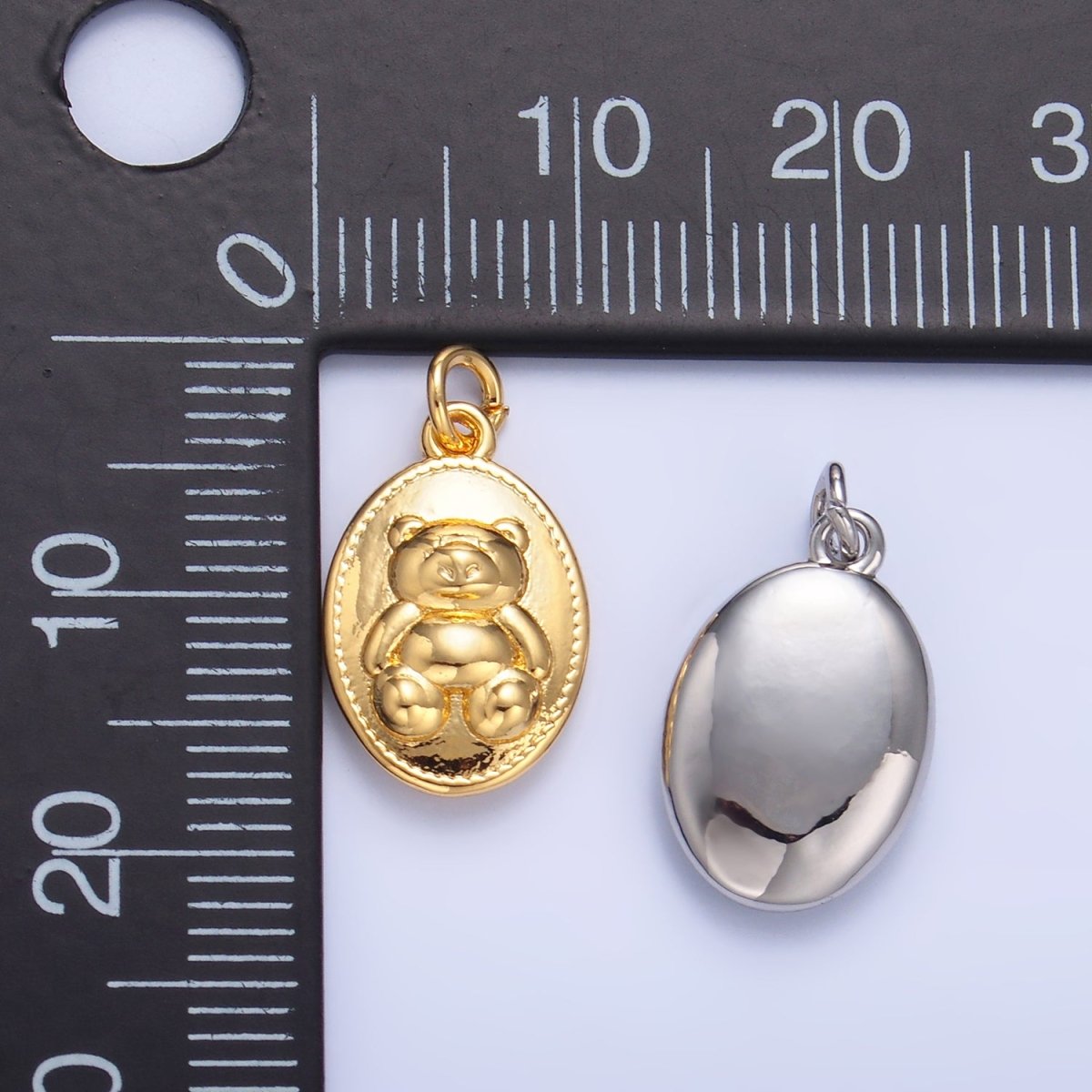 24K Gold plated Teddy Bear Oval Charm in Gold & Silver | W217 - DLUXCA