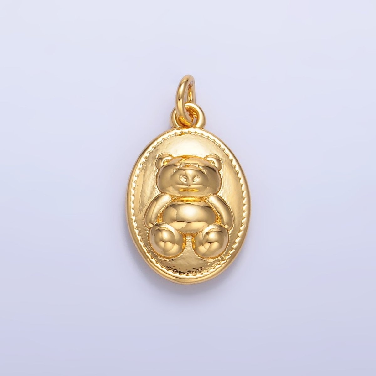 24K Gold plated Teddy Bear Oval Charm in Gold & Silver | W217 - DLUXCA