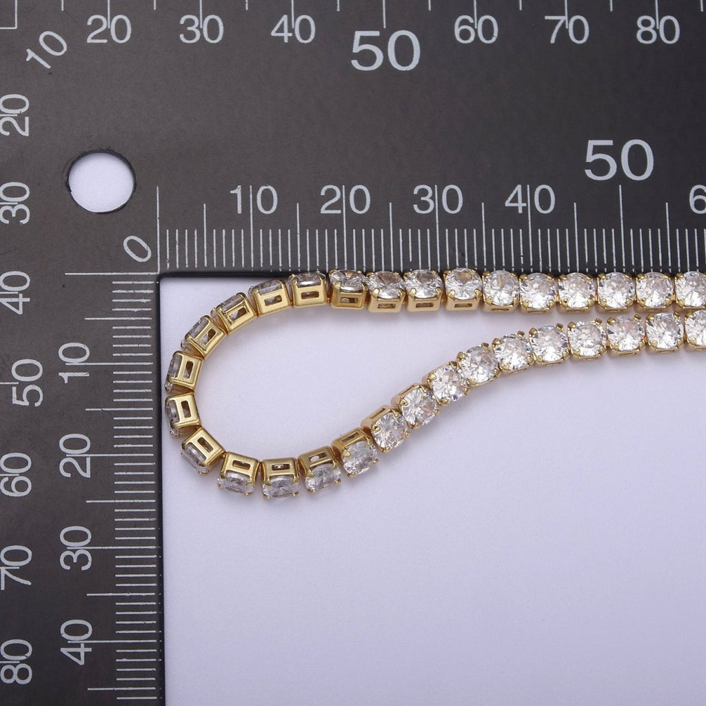 24K Gold plated Tennis Chain, 4mm Unfinished Crystal Cubic Zirconia CZ Chain For Jewelry Making in Gold & Silver, Wholesale Supply For Diamond Necklace Bracelet Anklet | ROLL-684, ROLL-685 Clearance Pricing
