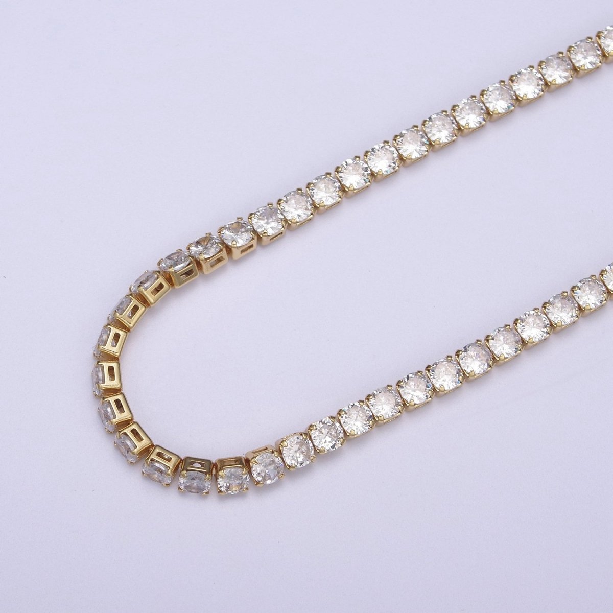 24K Gold plated Tennis Chain, 4mm Unfinished Crystal Cubic Zirconia CZ Chain For Jewelry Making in Gold & Silver, Wholesale Supply For Diamond Necklace Bracelet Anklet | ROLL-684, ROLL-685 Clearance Pricing