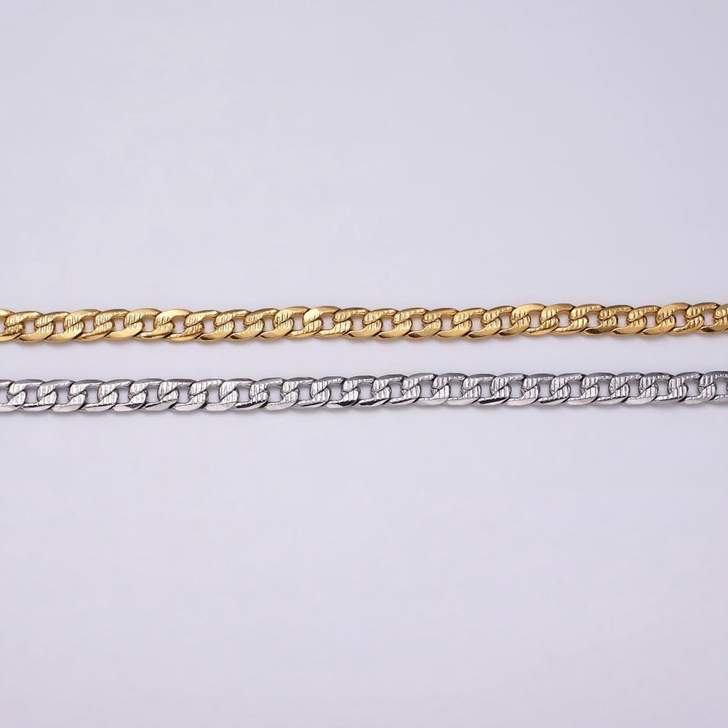 24k Gold plated Textured Cuban Curb Chain 5.5mm Unfinished Unisex Curb Link Chain by Yard Wholesale Jewelry Making Supplies | ROLL-1311 ROLL-1312 Clearance Pricing - DLUXCA