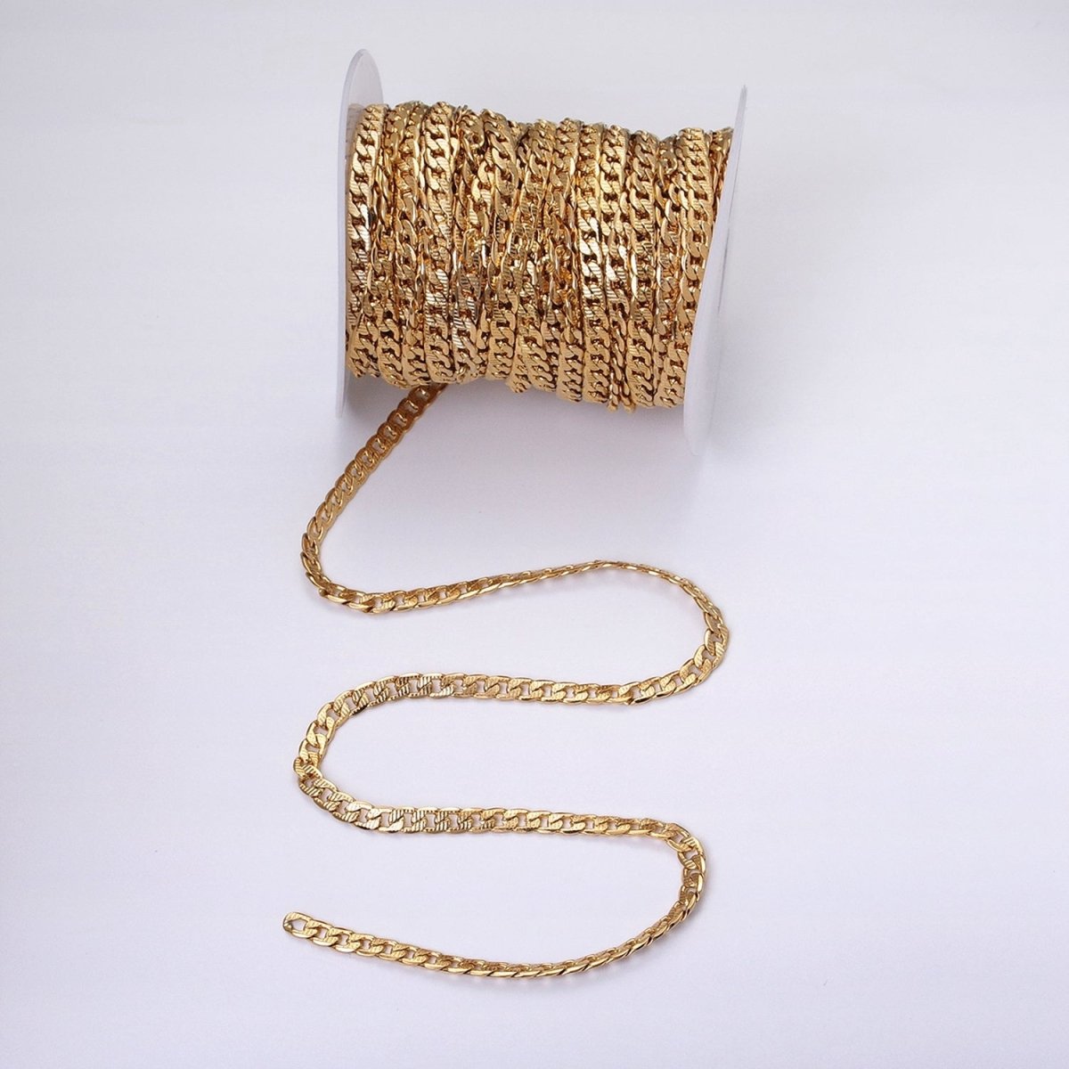24k Gold plated Textured Cuban Curb Chain 5.5mm Unfinished Unisex Curb Link Chain by Yard Wholesale Jewelry Making Supplies | ROLL-1311 ROLL-1312 Clearance Pricing - DLUXCA