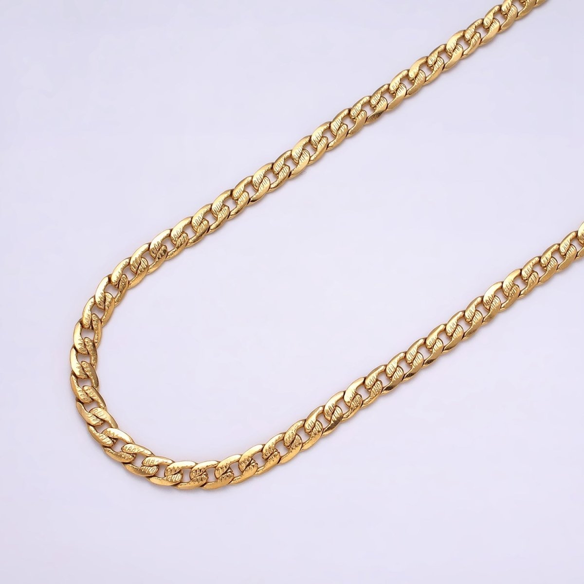 24k Gold plated Textured Cuban Curb Chain 5.5mm Unfinished Unisex Curb Link Chain by Yard Wholesale Jewelry Making Supplies | ROLL-1311 ROLL-1312 Clearance Pricing - DLUXCA