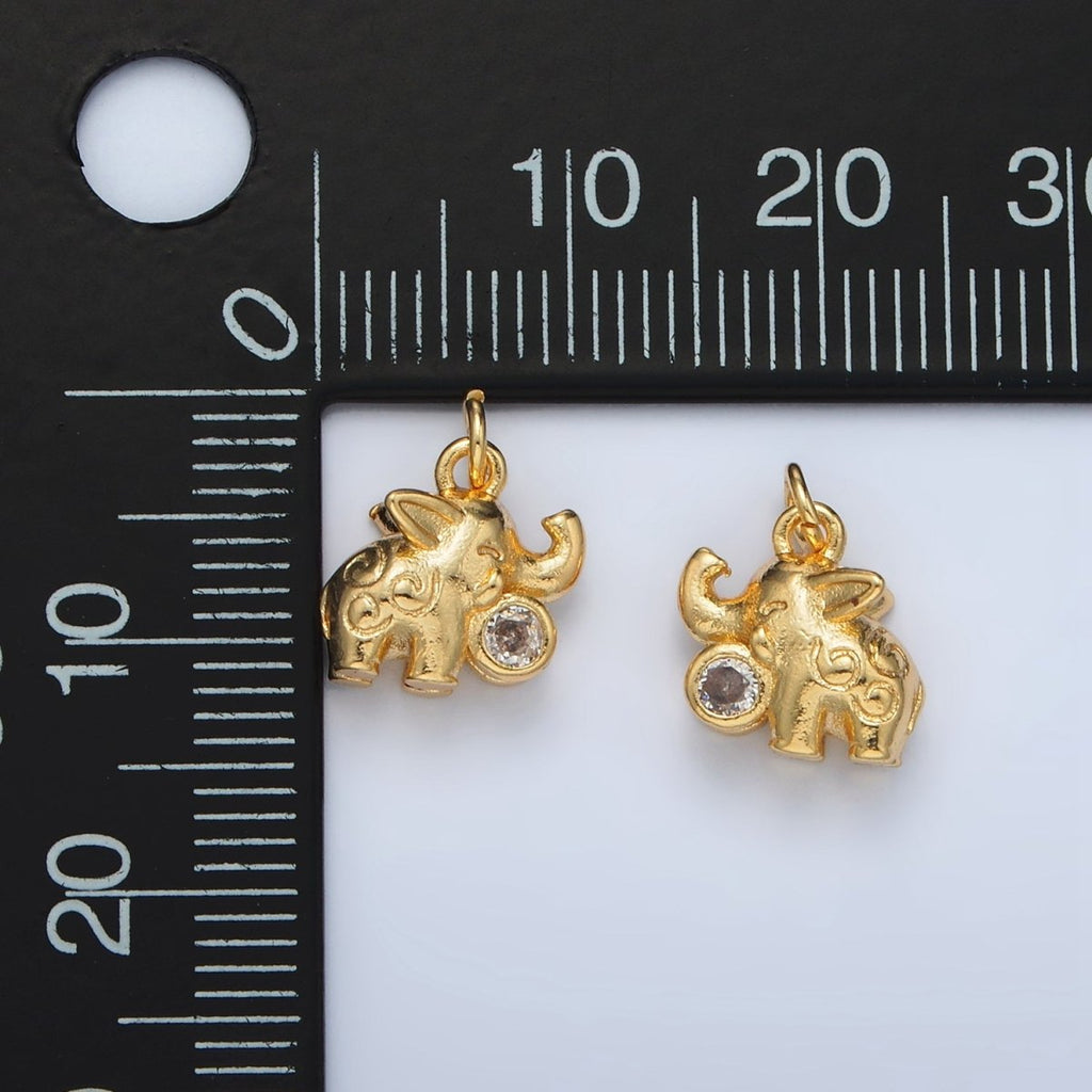 24K Gold plated Textured CZ Elephant Charm | AC - 108 - DLUXCA