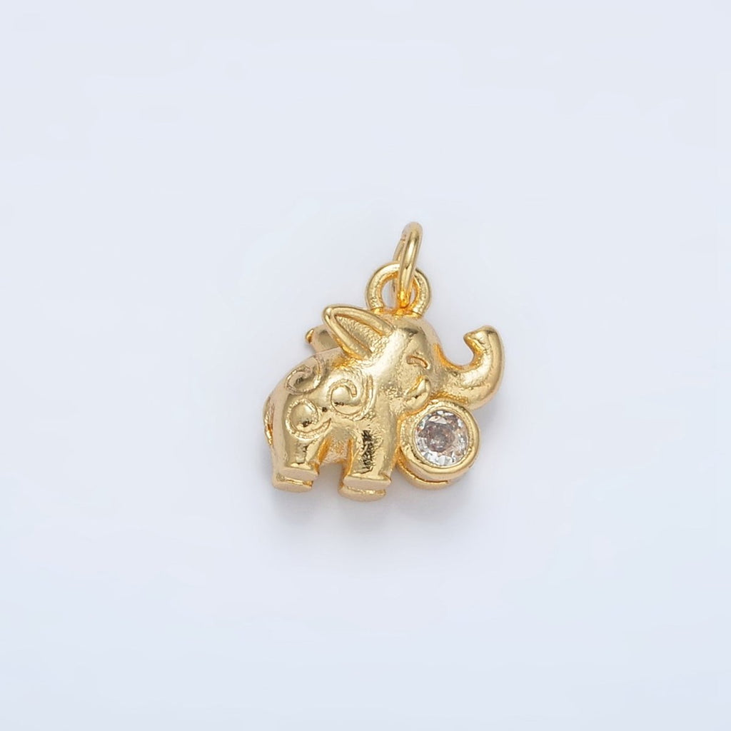 24K Gold plated Textured CZ Elephant Charm | AC - 108 - DLUXCA