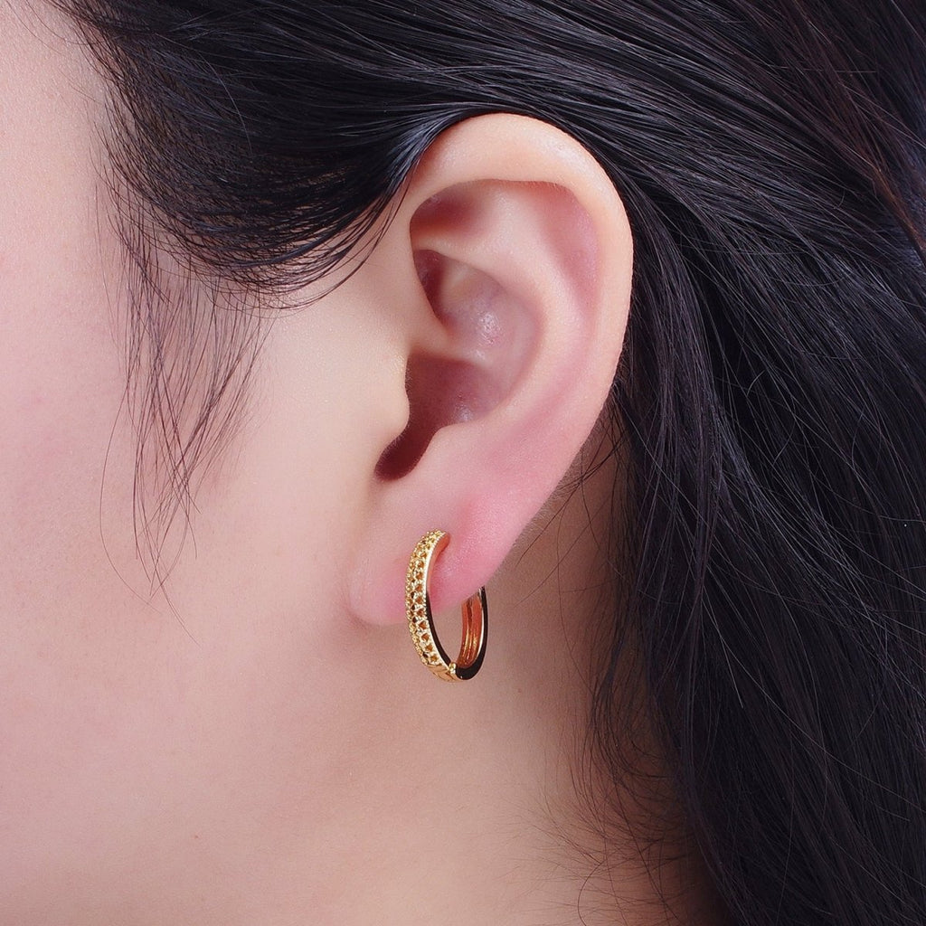 24K Gold plated Textured Dotted Huggie Hoop Earrings T-399 - DLUXCA