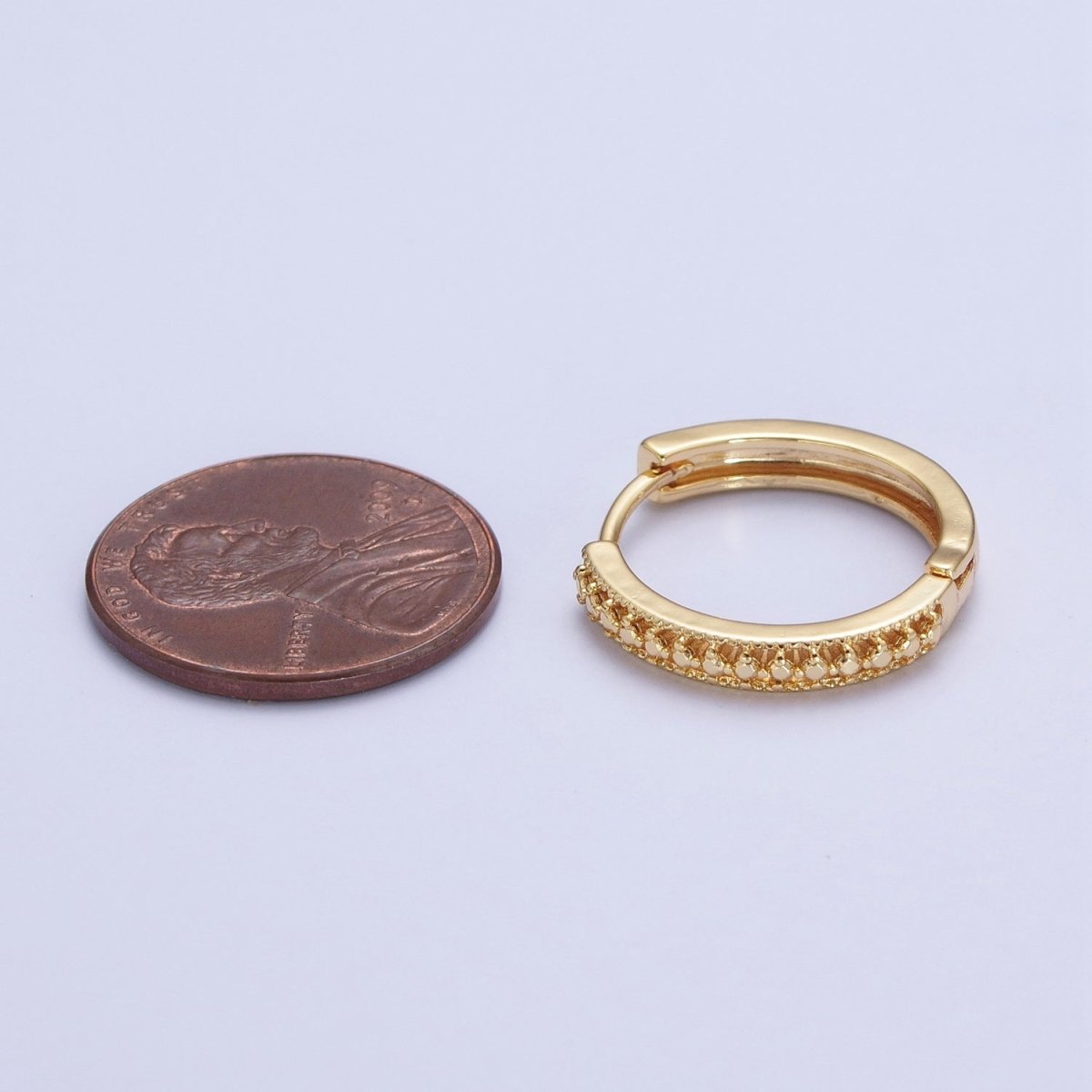 24K Gold plated Textured Dotted Huggie Hoop Earrings T-399 - DLUXCA