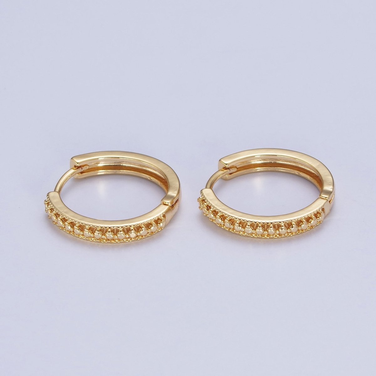 24K Gold plated Textured Dotted Huggie Hoop Earrings T-399 - DLUXCA