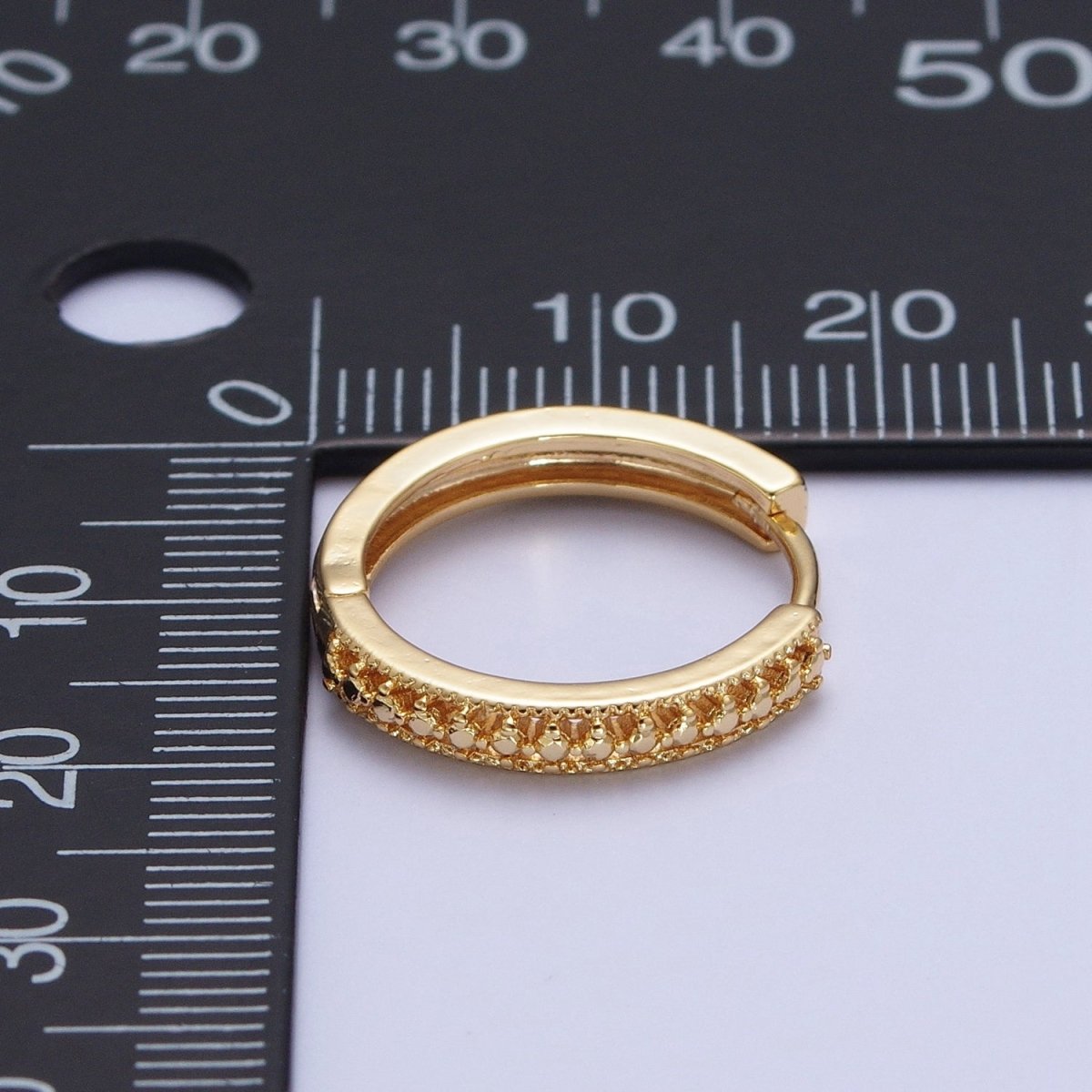 24K Gold plated Textured Dotted Huggie Hoop Earrings T-399 - DLUXCA