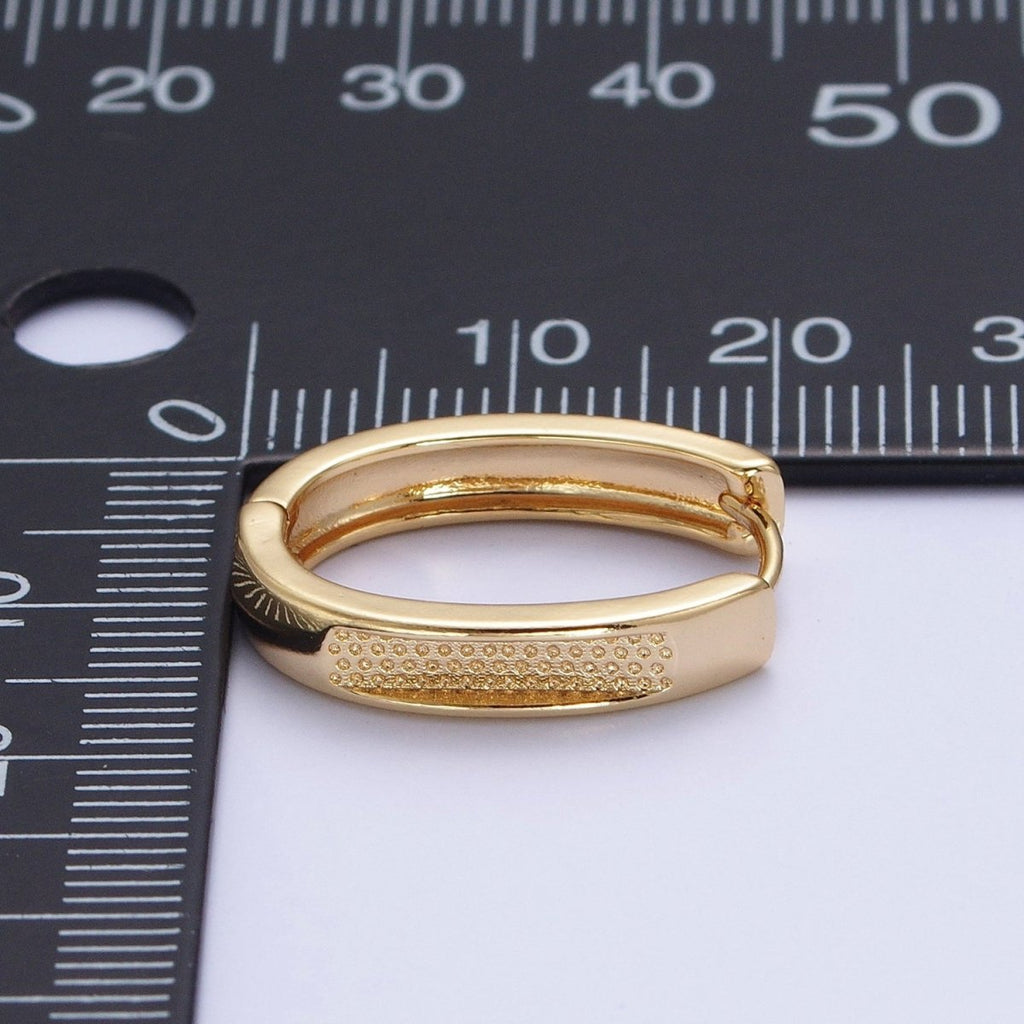 24K Gold plated Textured Dotted U Shaped Huggie Oblong Hoop Earrings T-039 - DLUXCA