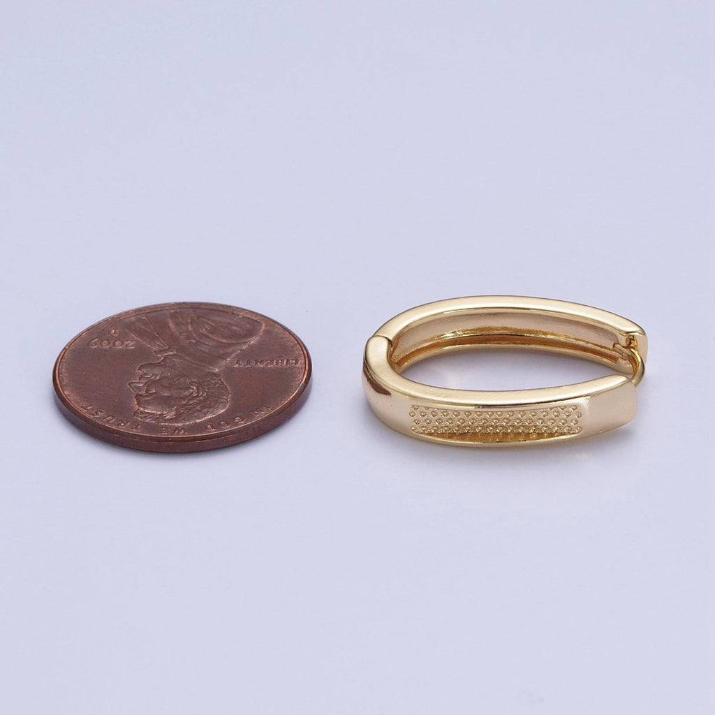 24K Gold plated Textured Dotted U Shaped Huggie Oblong Hoop Earrings T-039 - DLUXCA
