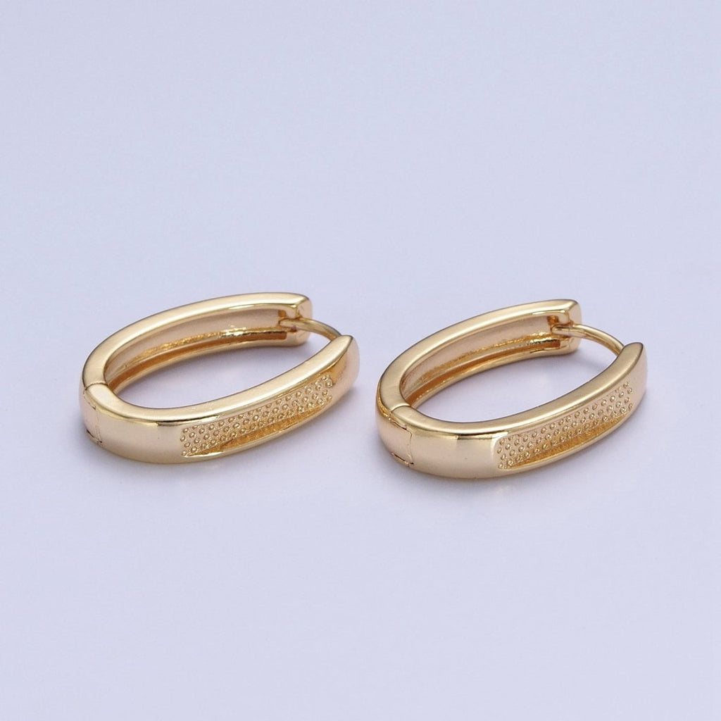 24K Gold plated Textured Dotted U Shaped Huggie Oblong Hoop Earrings T-039 - DLUXCA