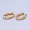 24K Gold plated Textured Dotted U Shaped Huggie Oblong Hoop Earrings T-039 - DLUXCA