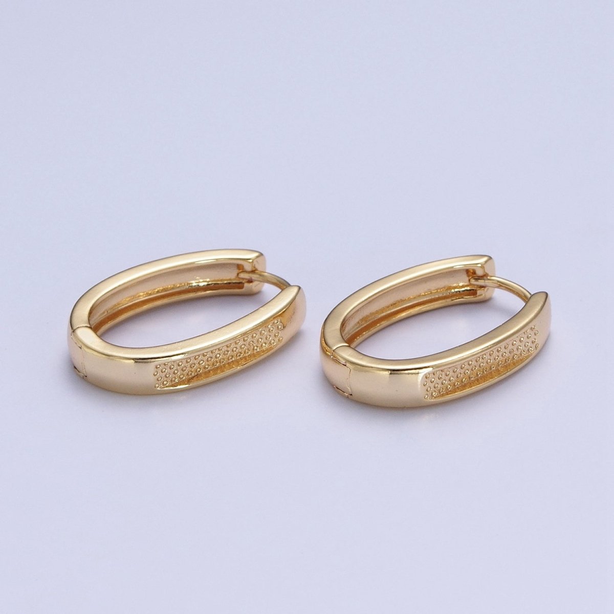 24K Gold plated Textured Dotted U Shaped Huggie Oblong Hoop Earrings T-039 - DLUXCA