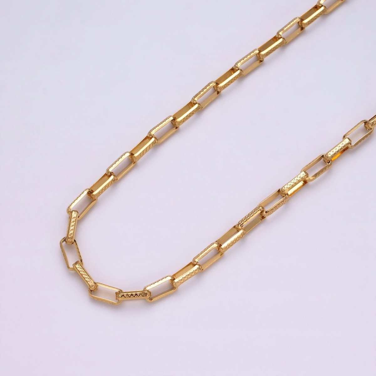 24K Gold plated Textured Elongated PaperClip Chain Box Cable Chain by yard Wholesale Chain for Jewelry making | ROLL-1275 ROLL-1276 Clearance Pricing
