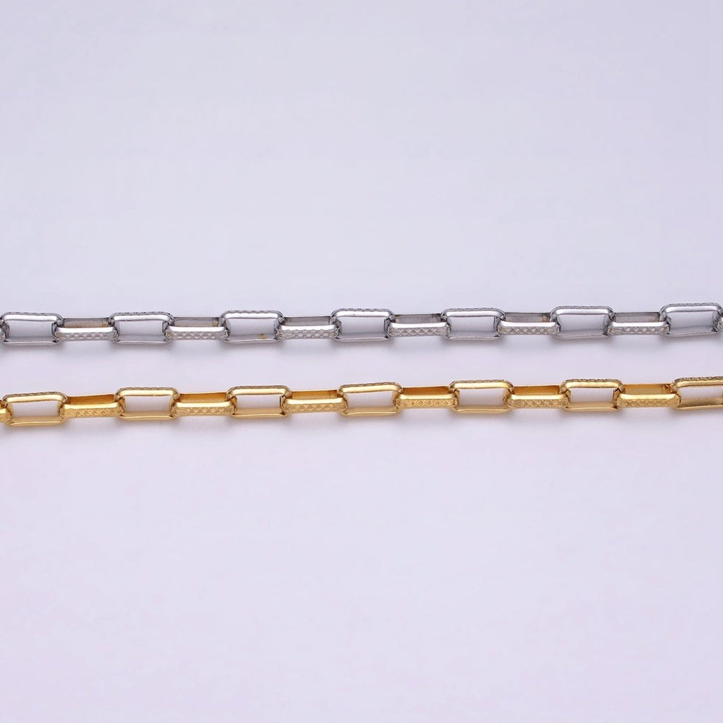 24K Gold plated Textured Elongated PaperClip Chain Box Cable Chain by yard Wholesale Chain for Jewelry making | ROLL-1275 ROLL-1276 Clearance Pricing
