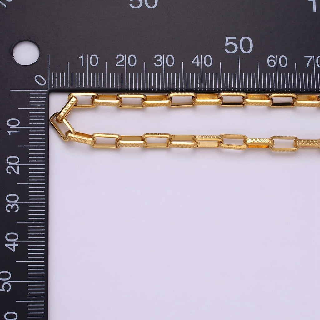 24K Gold plated Textured Elongated PaperClip Chain Box Cable Chain by yard Wholesale Chain for Jewelry making | ROLL-1275 ROLL-1276 Clearance Pricing