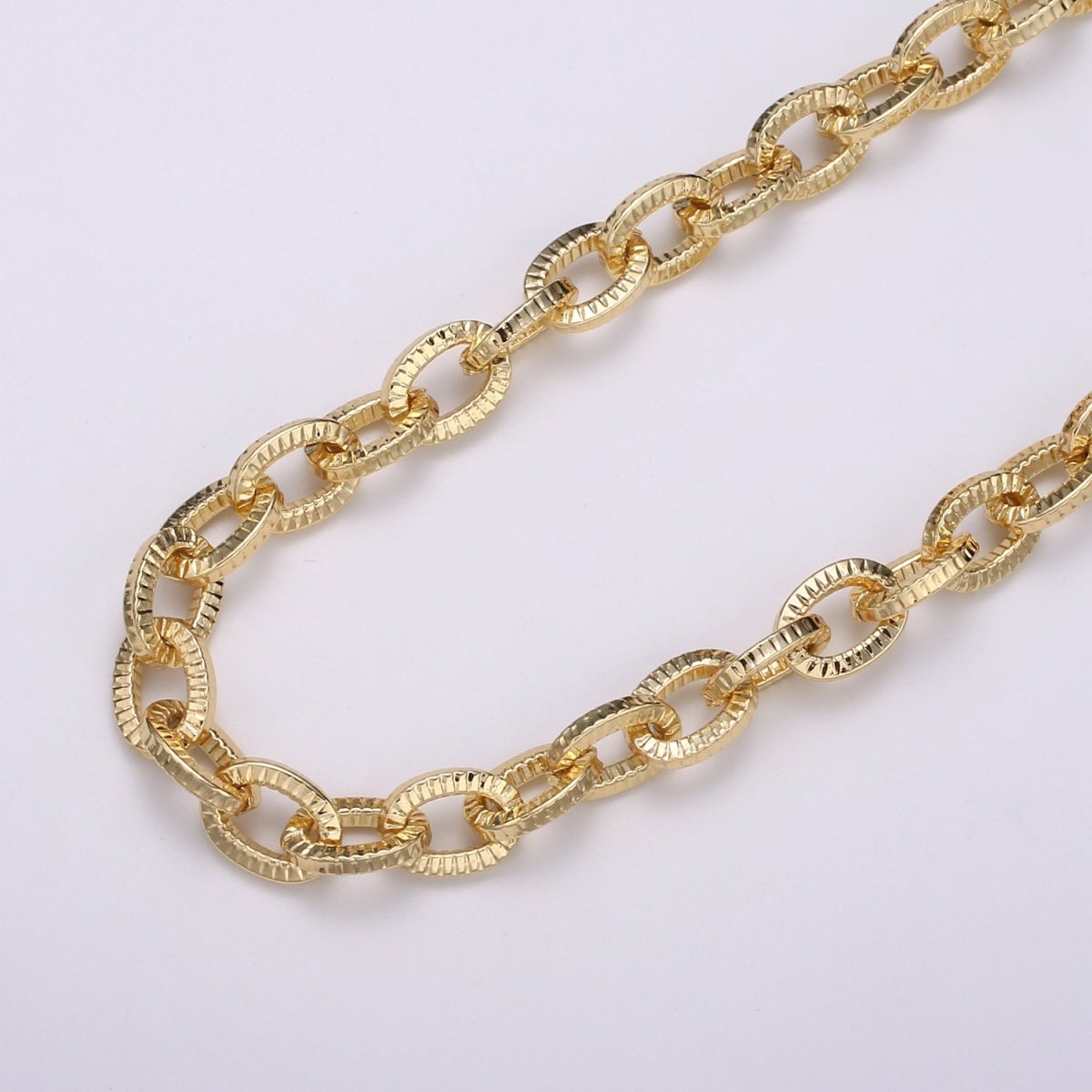 24K Gold plated Textured Oval Gold ROLO CABLE Chain by the yard of Thick Cable chain 2mm thickness | ROLL-462 Clearance Pricing - DLUXCA