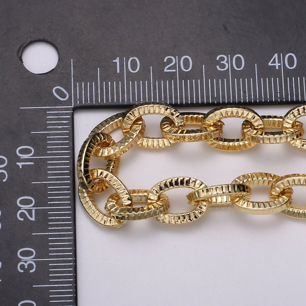 24K Gold plated Textured Oval Gold ROLO CABLE Chain by the yard of Thick Cable chain 2mm thickness | ROLL-462 Clearance Pricing - DLUXCA