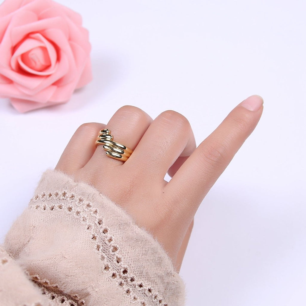24K Gold plated Textured Ring, Stackable Open Claw Gold Band Ring, Statement Bridesmaid Ring U-461 - DLUXCA