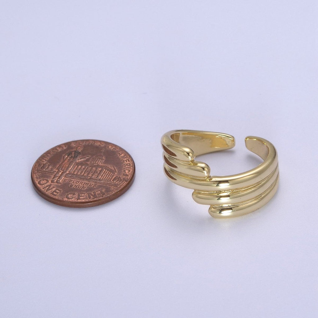 24K Gold plated Textured Ring, Stackable Open Claw Gold Band Ring, Statement Bridesmaid Ring U-461 - DLUXCA
