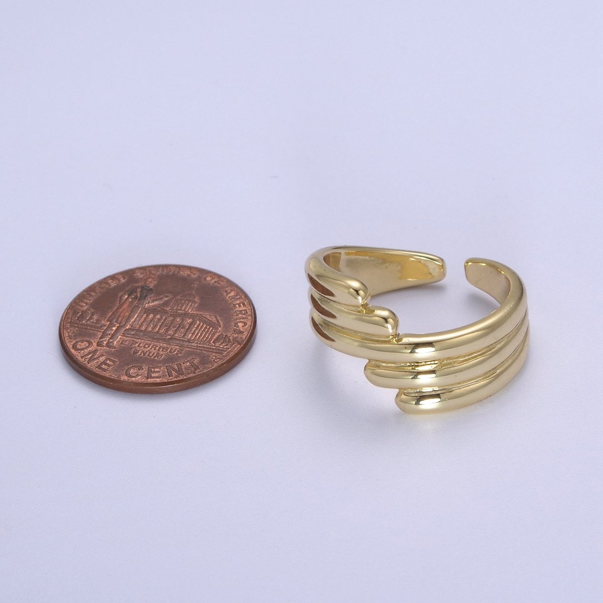24K Gold plated Textured Ring, Stackable Open Claw Gold Band Ring, Statement Bridesmaid Ring U-461 - DLUXCA
