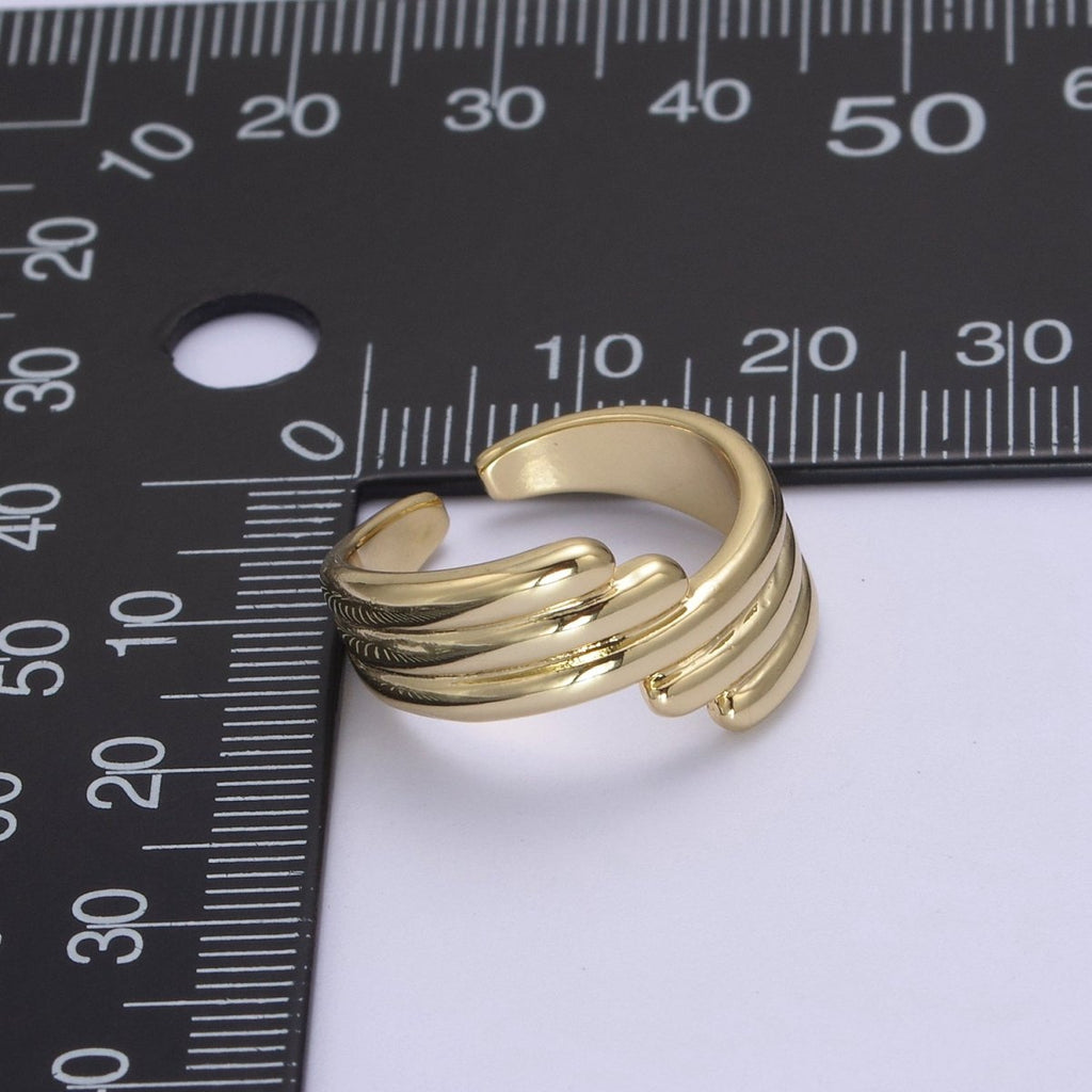24K Gold plated Textured Ring, Stackable Open Claw Gold Band Ring, Statement Bridesmaid Ring U-461 - DLUXCA