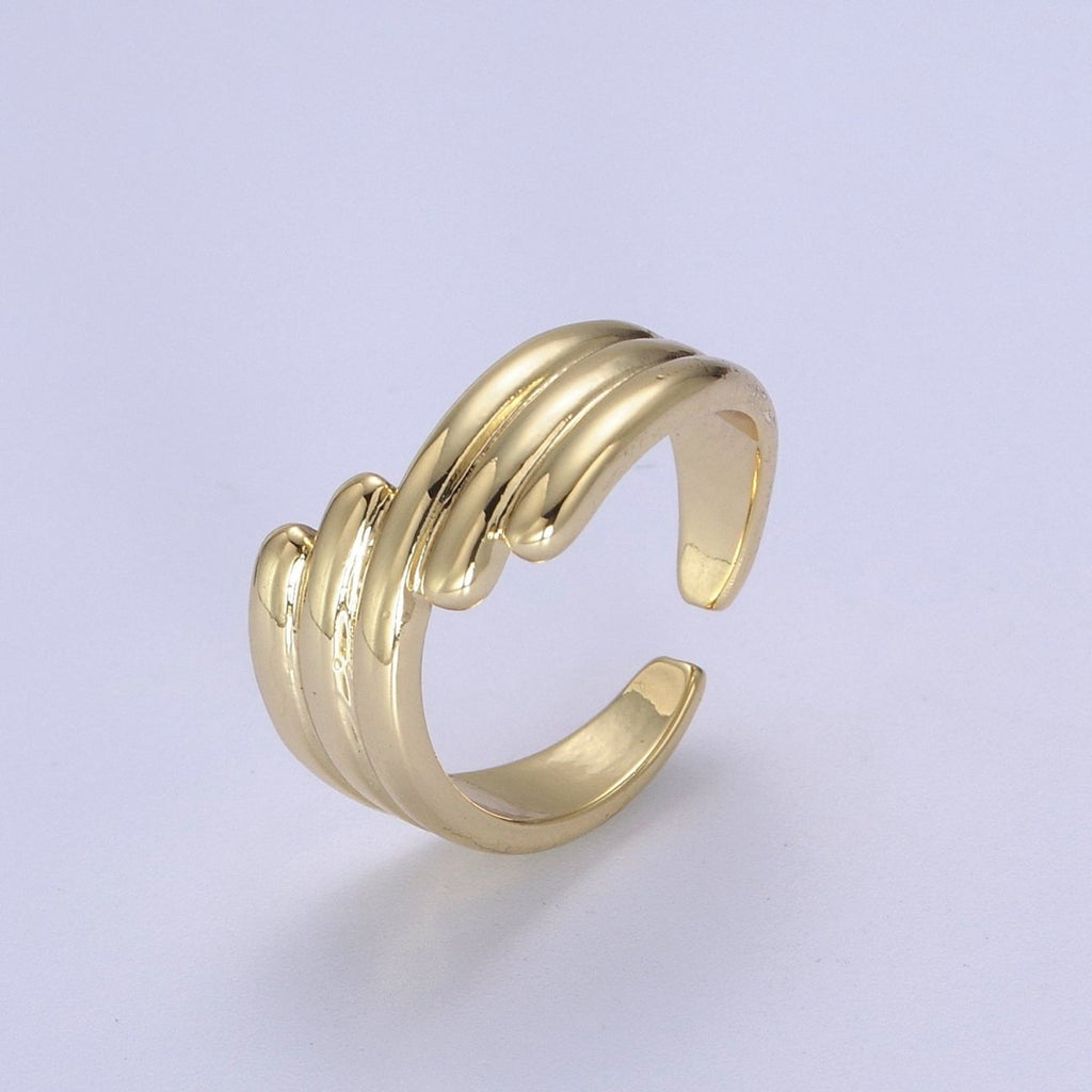 24K Gold plated Textured Ring, Stackable Open Claw Gold Band Ring, Statement Bridesmaid Ring U-461 - DLUXCA