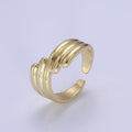 24K Gold plated Textured Ring, Stackable Open Claw Gold Band Ring, Statement Bridesmaid Ring U-461 - DLUXCA