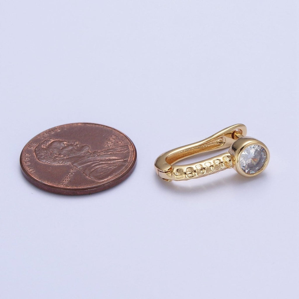 24K Gold plated Textured Round Cubic Zirconia Latch Back Earrings T-034 - DLUXCA