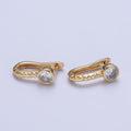 24K Gold plated Textured Round Cubic Zirconia Latch Back Earrings T-034 - DLUXCA