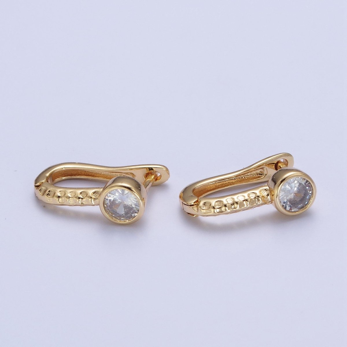 24K Gold plated Textured Round Cubic Zirconia Latch Back Earrings T-034 - DLUXCA