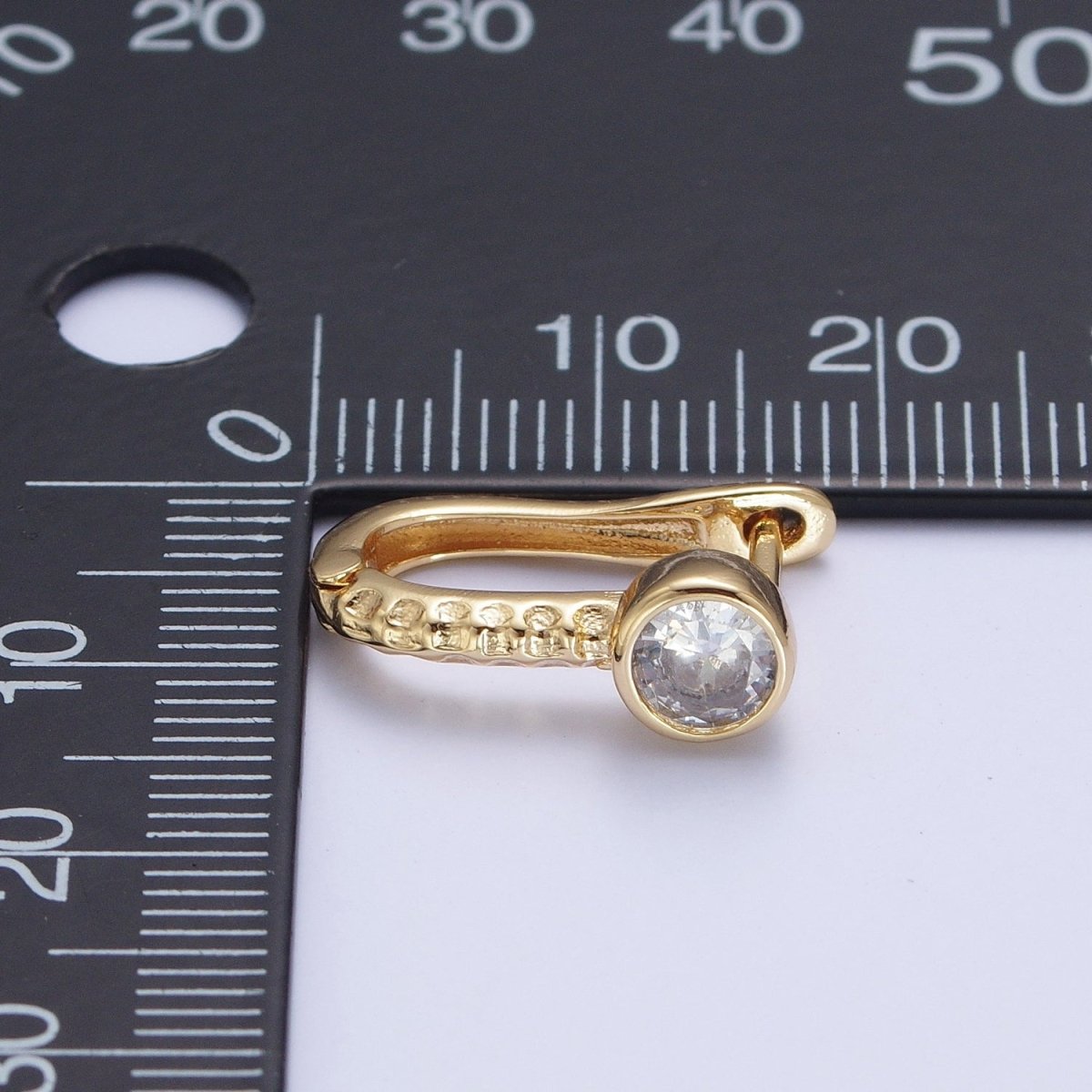 24K Gold plated Textured Round Cubic Zirconia Latch Back Earrings T-034 - DLUXCA