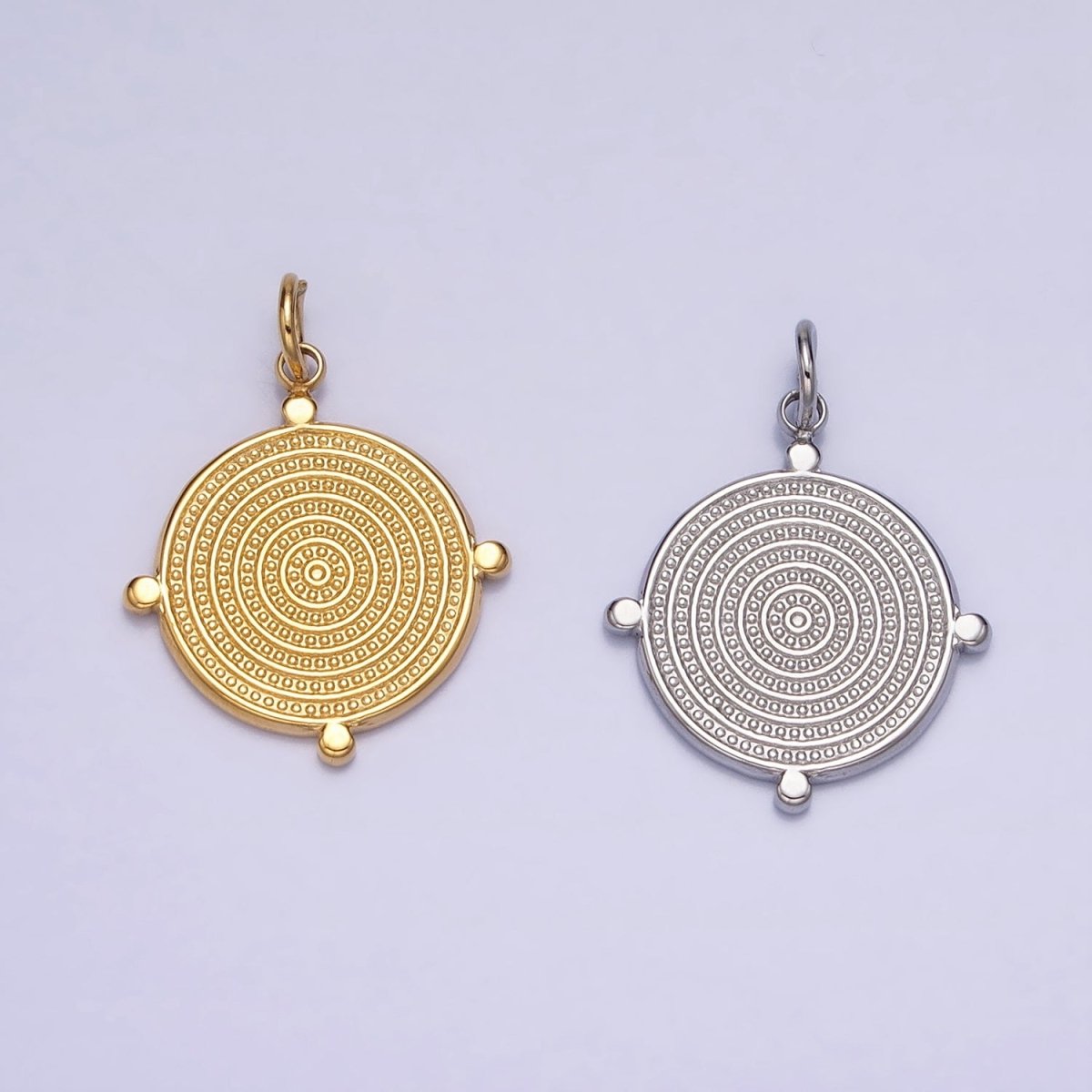 24K Gold plated Textured Round Dotted Outline Charm in Gold & Silver | AC593 AC594