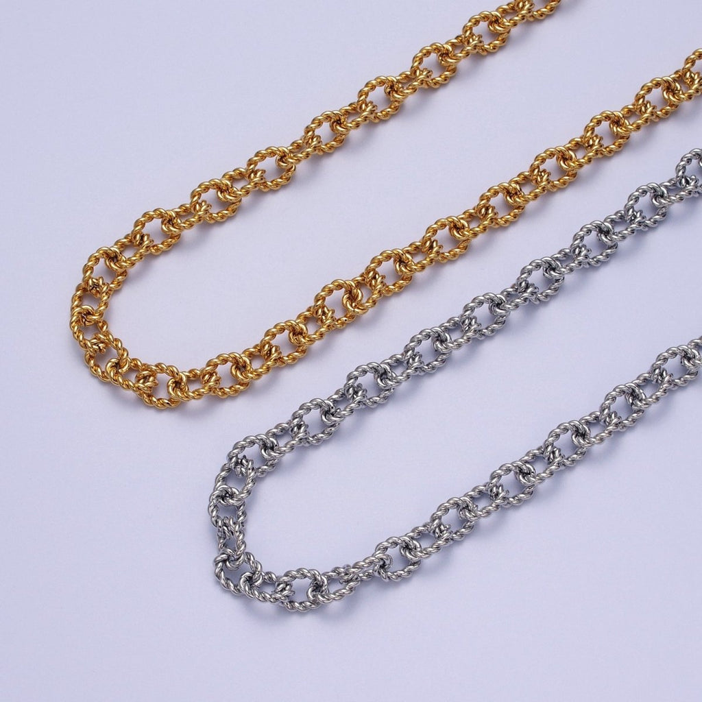 24K Gold plated Textured Twist Cable Unfinished Chain in Gold & Silver | ROLL-974, ROLL-975 Clearance Pricing