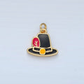 24K Gold plated Thanksgiving Black Pilgrim Hat Charm in Gold & Silver | N773