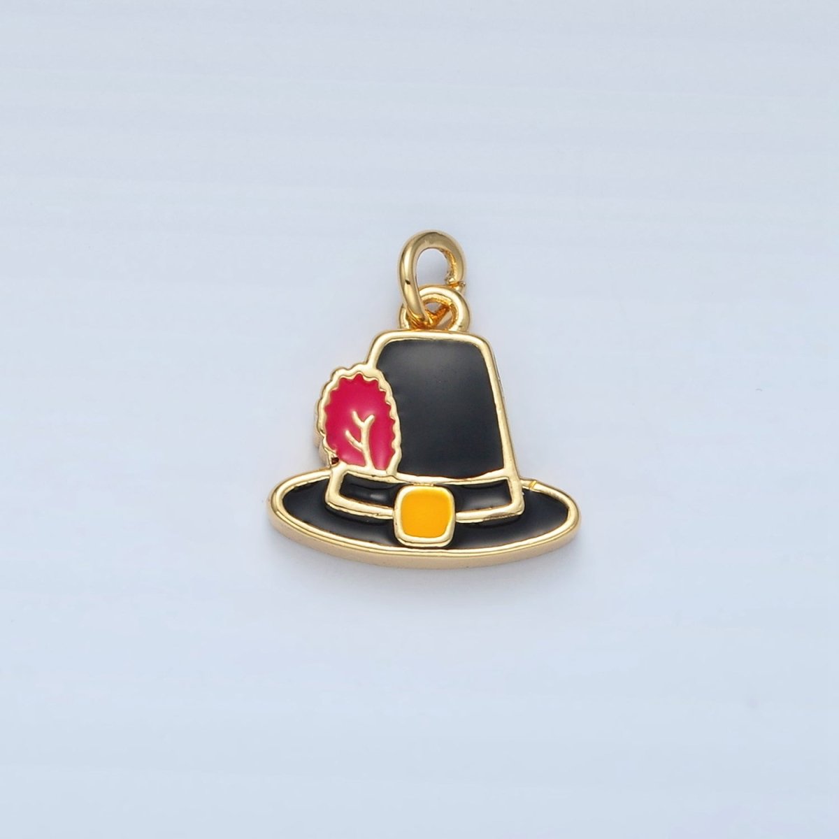 24K Gold plated Thanksgiving Black Pilgrim Hat Charm in Gold & Silver | N773