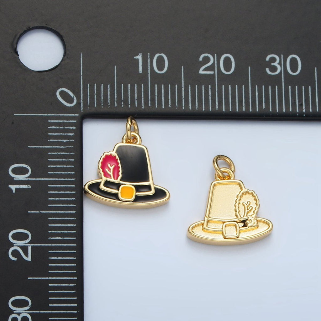 24K Gold plated Thanksgiving Black Pilgrim Hat Charm in Gold & Silver | N773
