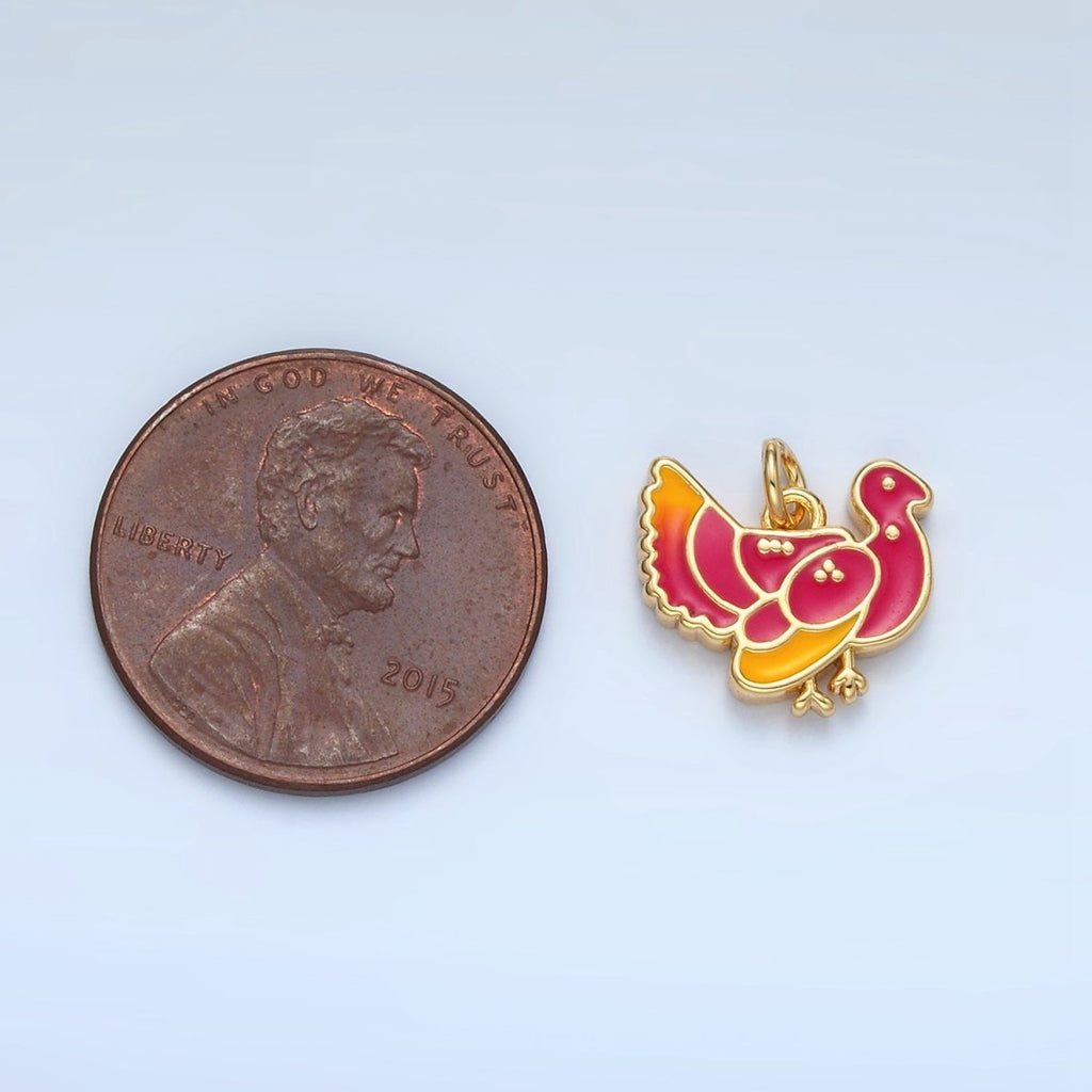 24K Gold plated Thanksgiving Turkey Bird Charm in Gold & Silver | N460 - DLUXCA