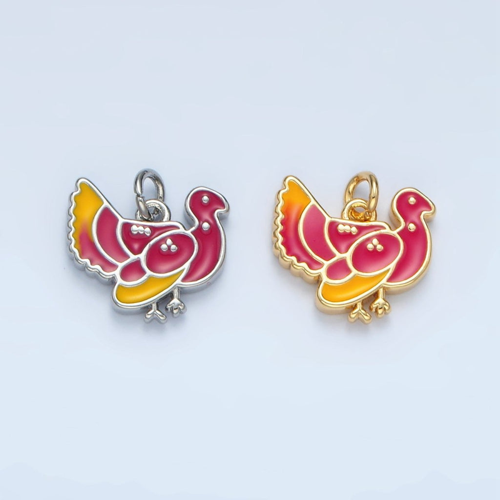 24K Gold plated Thanksgiving Turkey Bird Charm in Gold & Silver | N460 - DLUXCA