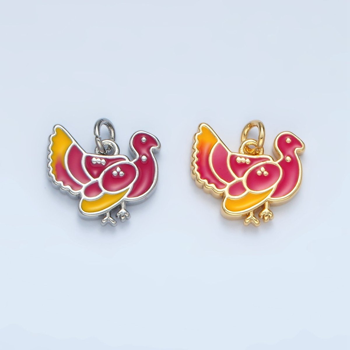 24K Gold plated Thanksgiving Turkey Bird Charm in Gold & Silver | N460 - DLUXCA