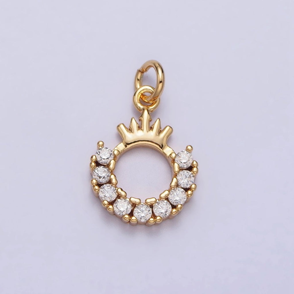 24K Gold plated Tiara Crown Open Half Round Clear Micro Paved CZ Charm in Gold & Silver | AC258 AC259