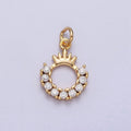 24K Gold plated Tiara Crown Open Half Round Clear Micro Paved CZ Charm in Gold & Silver | AC258 AC259