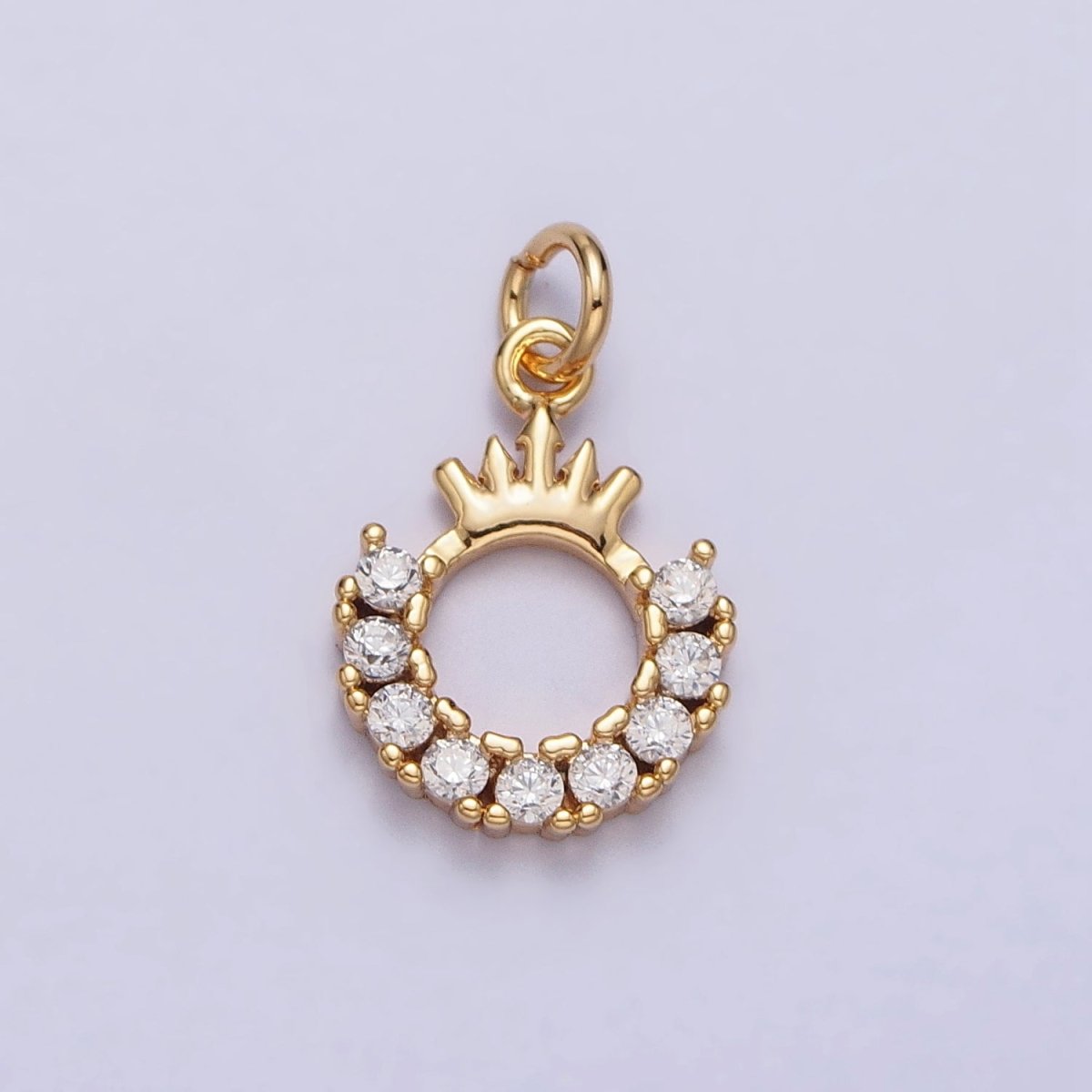 24K Gold plated Tiara Crown Open Half Round Clear Micro Paved CZ Charm in Gold & Silver | AC258 AC259