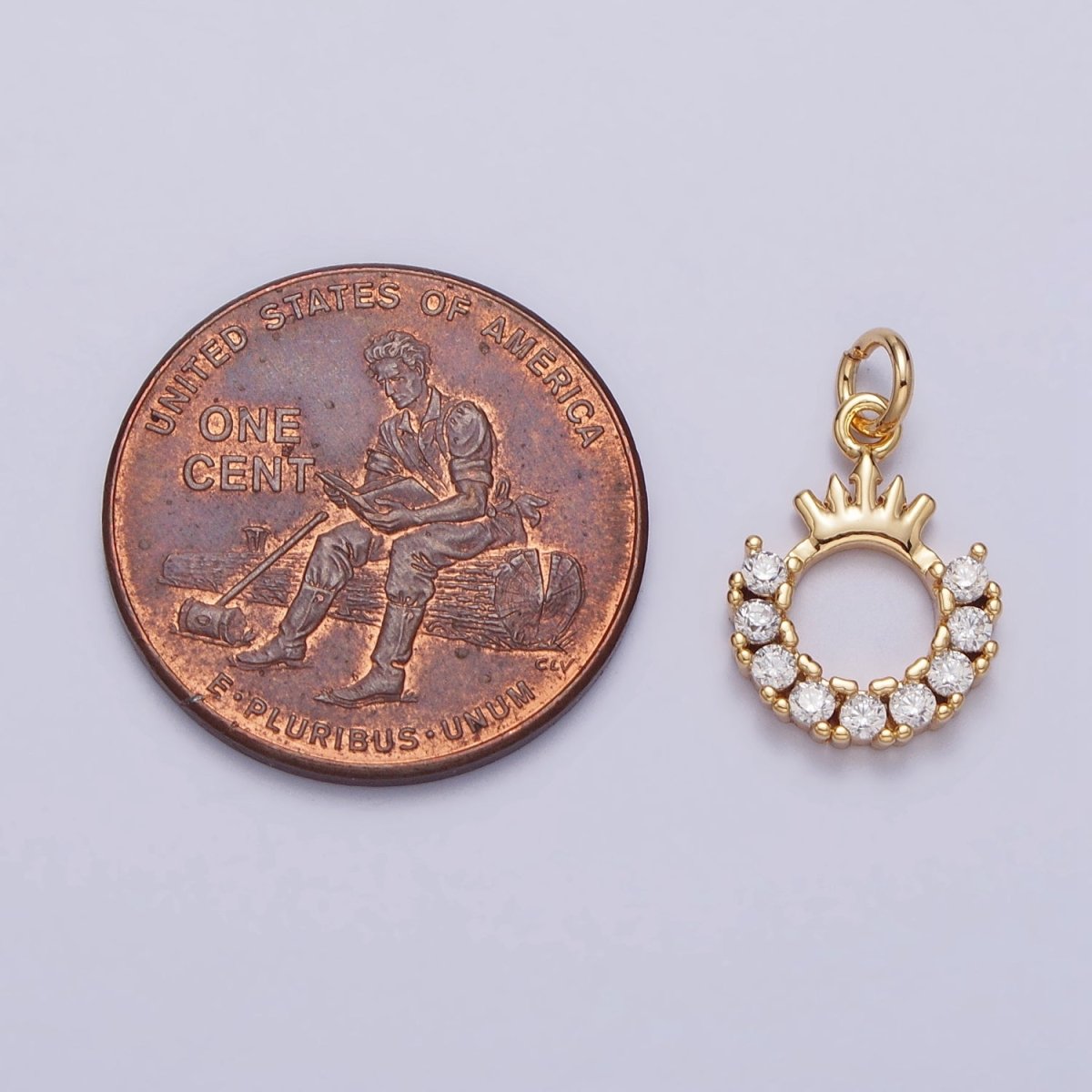 24K Gold plated Tiara Crown Open Half Round Clear Micro Paved CZ Charm in Gold & Silver | AC258 AC259
