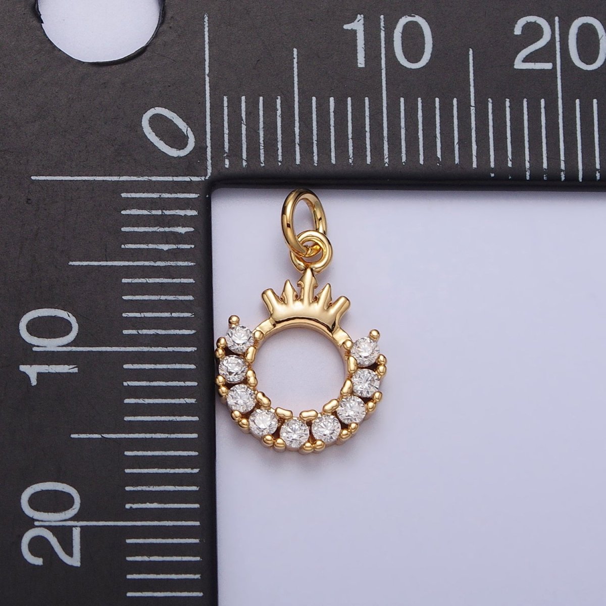 24K Gold plated Tiara Crown Open Half Round Clear Micro Paved CZ Charm in Gold & Silver | AC258 AC259