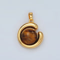 24K Gold plated Tiger Eye Gemstone Round Curved Bezel Pendant | H809 - DLUXCA