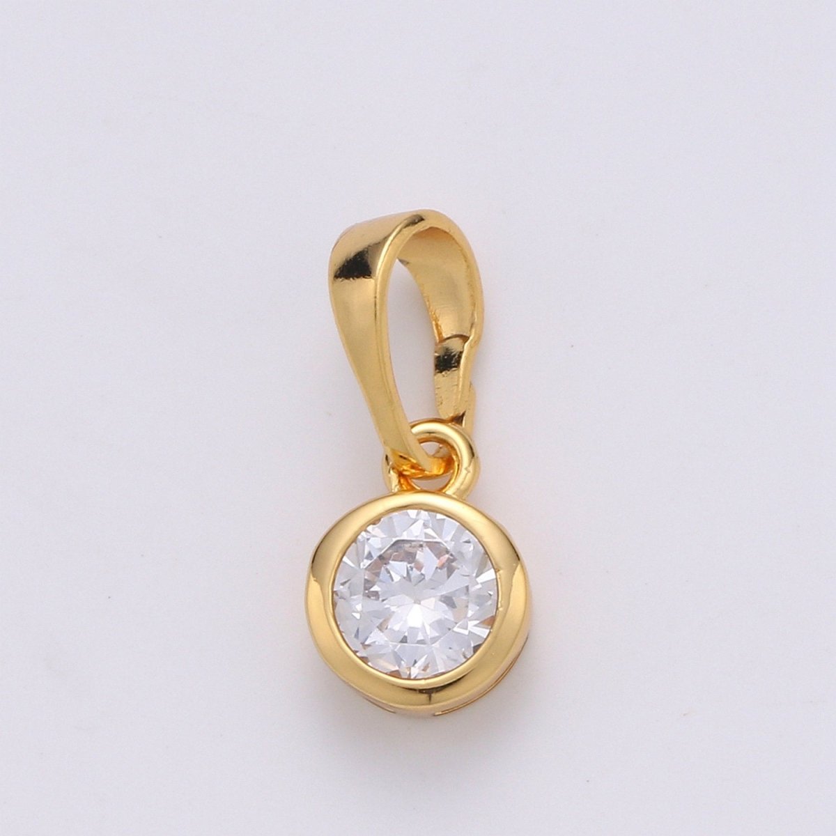 24k Gold plated Tiny CZ Bezel Set Charm - 6mm CZ Stone, Gold CZ Charm, Dangle Charm, Faceted Dangle Charm, Findings, Lariat Drop, J-077 - DLUXCA